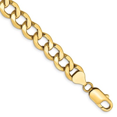 Black Bow Jewelry Men's 8mm, 14k Yellow Gold, Hollow Curb Link Chain Bracelet