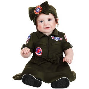 HalloweenCostumes.com Infant Girl's Flight Suit Halloween Costume Dress | Top Gun Inspired Pilot Outfit for Imaginative Play - 1 of 4