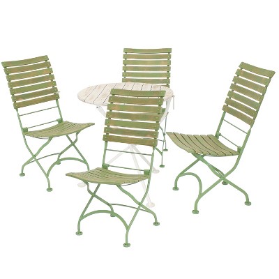 Sunnydaze Indoor/Outdoor Shabby Chic Café Chestnut Wood Folding Bistro Table and Chairs - Green - 5pc