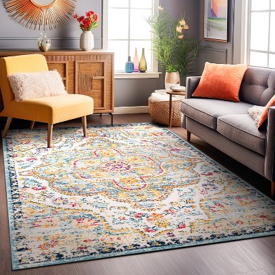 Blue Distressed Bohemian Floral 3'3" x 5' Area Rug