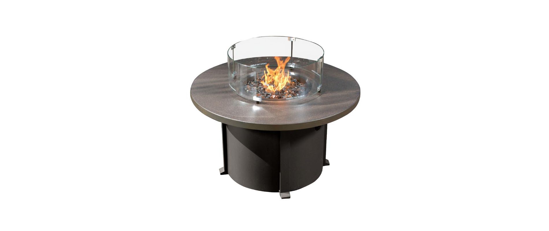 Covers & All 42 in Round Propane Fire Table, CalSil Midnight Finish w / Windscreen & Glass