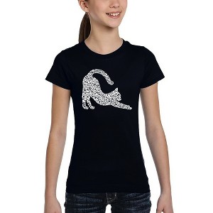 LA Pop Art Stretching Cat - Girl's Word Art T-Shirt - 1 of 4