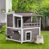 VEVOR Outdoor Cat House Weatherproof, Feral Cat Shelter for Multiple Cats, 2-story Large Outdoor Wooden Cat House with Balcony, Doors,PVC Door Flaps - 2 of 4
