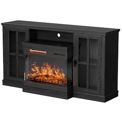 LACOO 59" Deluxe TV Stand with 5,000 BTU Electric Fireplace and Glass Cabinets -  Gray