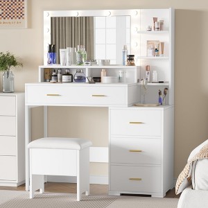 Whizmax Makeup Vanity Desk with Mirror & Lights-3 Lighting Modes, Large Drawers and Three Level Storage & Tiers of Open Shelves for Bedroom - 1 of 4