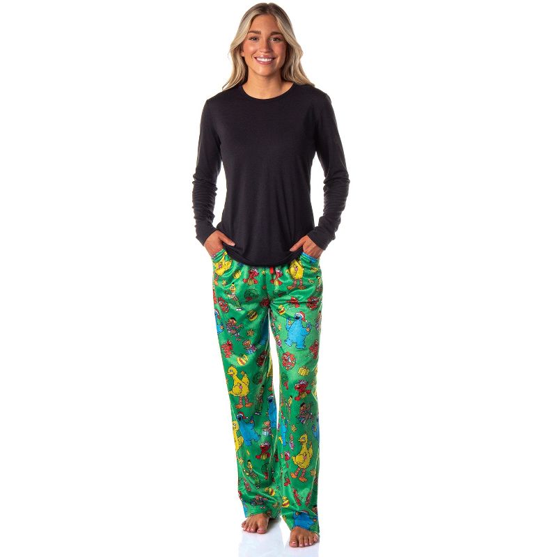 Sesame Street Women's Christmas Elmo Cookie Monster Sleep Pajama Pants Green, 2 of 5