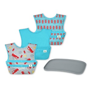 green sprouts Baby Mealtime Set Easywear Bibs Mini Platemat Gray/Aqua - 4pc - 1 of 4