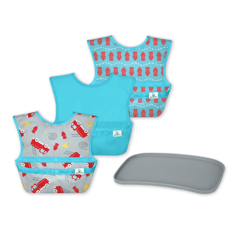 Photos - Other for feeding green sprouts Baby Mealtime Set Easywear Bibs Mini Platemat Gray/Aqua - 4p