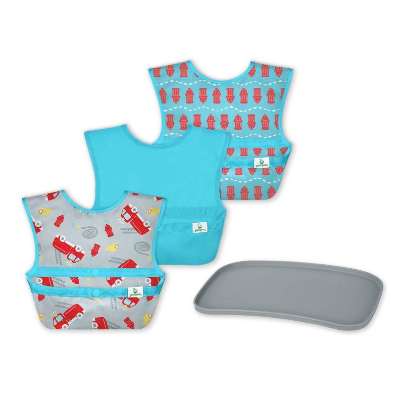 green sprouts Baby Mealtime Set Easywear Bibs Mini Platemat Gray/Aqua - 4pc, 1 of 6
