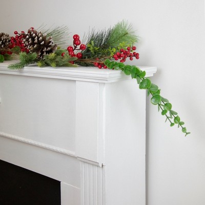 Festive 5' Green and Red Artificial Pine Cone Christmas Garland