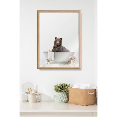 Blake Bear Cottage Bathroom Framed Glass Wall Art, 18x24 Natural