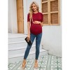 Maternity Tops Women's Casual Ribbed Round Neck Puff Short Sleeve Ruched Side Tunic Blouses Shirts Pregnancy Clothes - 2 of 4