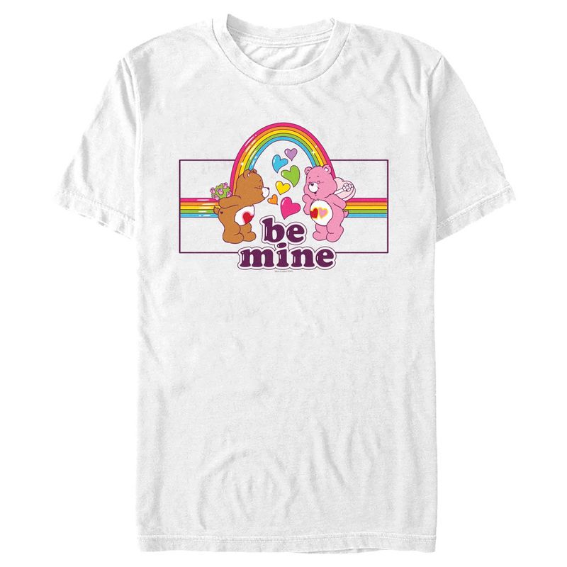 Men's Care Bears Valentine's Day Tenderheart Bear and Love-a-Lot Bear Be Mine Rainbow T-Shirt, 1 of 6