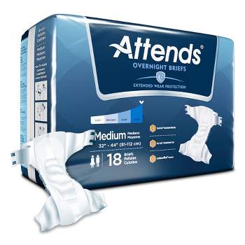 Attends Overnight Extended Wear Brief, Heavy Absorbency, White, Medium (32" - 44"), 18 Count