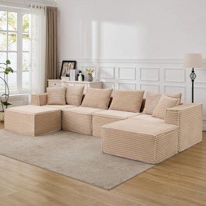 Modular Cloud Sectional Sofa w/Ottoman, No Assembly Corduroy Couch, Deep Seat u/l-Shape Sofa for Small Spaces, 4 Colors & Configurations - 1 of 4