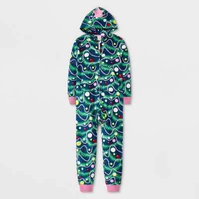 Girls Christmas Tree Union Suit Cat Jack Blue Xs