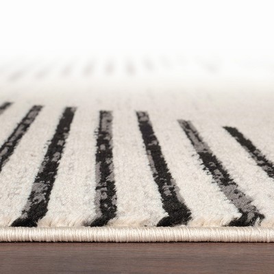 Cream and Black Geometric Stripe Synthetic Area Rug 7'10" x 10'