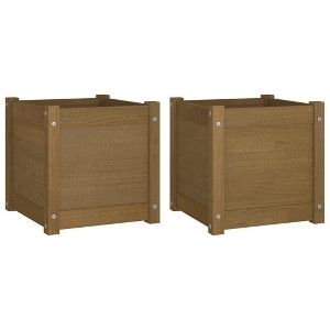 vidaXL Planter Set of 2 Honey Brown Solid Pinewood Standard Planters - 1 of 4