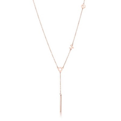 ShineHigh Stainless Steel Rose Goldtone LOVE Y-Necklace with Asymmetrical Modern Bar and Script Charm