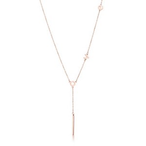 ShineHigh Stainless Steel Rose Goldtone LOVE Y-Necklace with Asymmetrical Modern Bar and Script Charm - 1 of 1