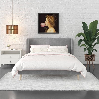 Light Gray Velvet Queen Wingback Bed with Tufted Upholstery