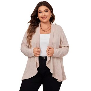 Womens Ribbed Knit Cardigan Open Front Casual Long Sleeve Flowy Draped Irregular Hem Lightweight Loose Outwear Coat - 1 of 4