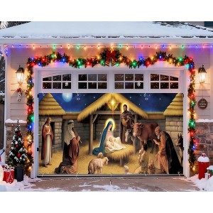 Christmas Nativity Garage Door Banner Decoration Large Garage Door Cover Scene Decal Xmas Holiday Outdoor Wall Photo Props 7x16 ft - 1 of 4