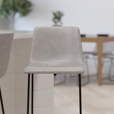 Modern Sled Base Light Gray Faux Leather Bar Stools, Set of 2