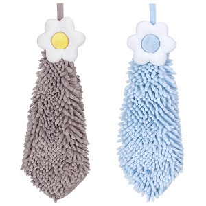 REGALWOVEN Chenille Soft Absorbent Flower Hanging Hand Towels for Bathroom 2 Pcs - 1 of 4