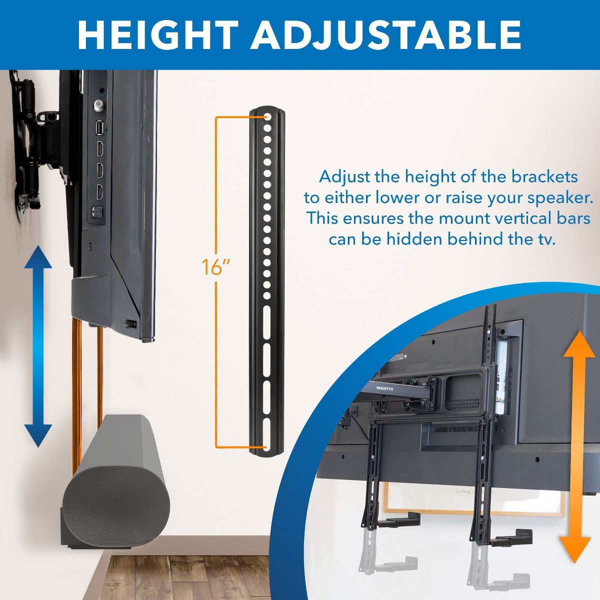 Mount-It! Soundbar Mount for TV & Wall Mounting | 2-in-1 Soundbar Bracket for Back of TV & Wall Mount Installation | Universal Base Fits All Soundbars - thumbnail 6
