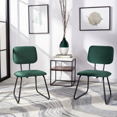 Malachite Green Velvet Parsons Side Chair Set with Matte Black Frame