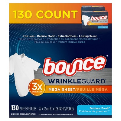 Bounce WrinkleGuard Outdoor Fresh Scent Fabric Softener and Wrinkle Releaser Mega Dryer Sheets - 130ct