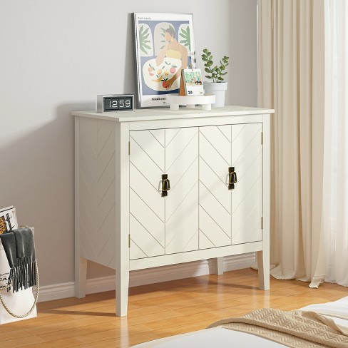 Cristell White 2 Door Wooden Cabinets Vintage Style Accent Cabinet With ...