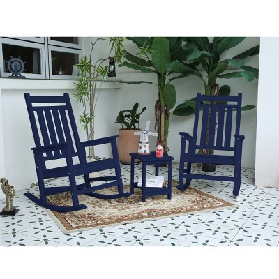 Patio Rocking Chair Sets,3-Piece Rocking Chair Set With Wood-Texture,2 Rocking Chairs And 1 Side Table,All Weather Rocking Chair Set-Cuddlewood