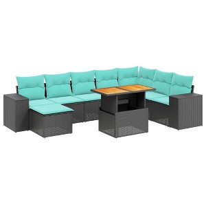 vidaXL 9 Piece Patio Sofa Set with Cushions Black Poly Rattan - without storage - 1 of 4