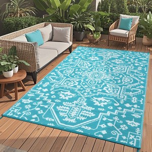 9x18 Large Outdoor Rug for Patio Rugs Waterproof, Reversible Plastic Straw Rug Medallion Pattern, Vintage Camping Rug, Foldable Lightweight Carpet - 1 of 4