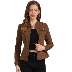 INSPIRE CHIC Women's Button Front Stand Collar Long Sleeve Jean Jackets with Pockets - 1 of 4