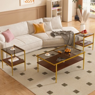 Vynxaria Series 15.35 in. Gray Rectangular Tempered Glass End Table with MDF Layer and Modern Design