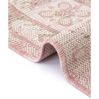 Pink Square Synthetic Outdoor Stain-Resistant Rug