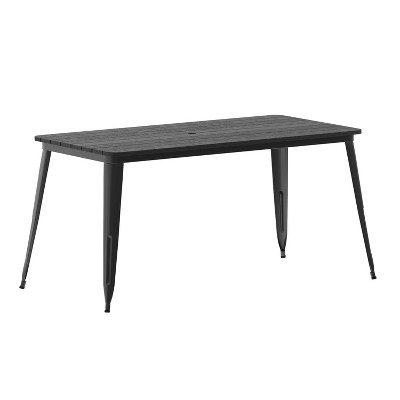 Flash Furniture Declan Commercial Indoor/Outdoor Dining Table with Umbrella Hole, 30" x 60" All Weather Poly Resin Top and Steel Base