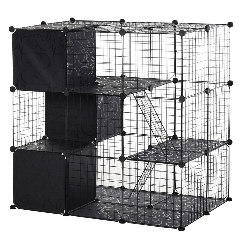 PawHut Pet Playpen Small Animal Cage 56 Panels with Doors, Ramps and Storage Shelf for Rabbit, Kitten, Chinchillas, Guinea Pig and Ferret, 4 of 8