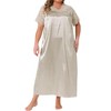Agnes Orinda Women's Plus Size Satin Lace V Neck Short Sleeve Maxi Chemise Soft Lounge Nightgown - 2 of 4
