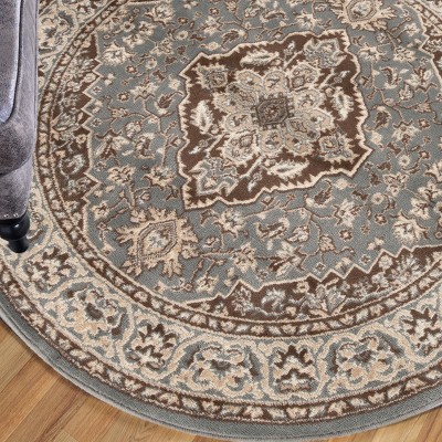 Gray Round Medallion Floral Scroll Synthetic Rug