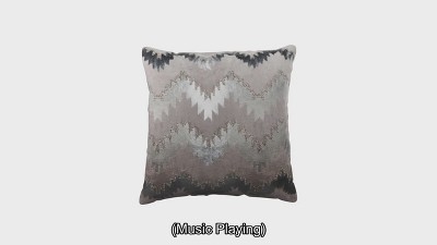 Sophia Silver Zigzag Embroidered Velvet 22" Throw Pillow