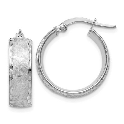 Black Bow Jewelry 6mm Textured Round Hoop Earrings in 14k White Gold, 20mm (3/4 Inch)