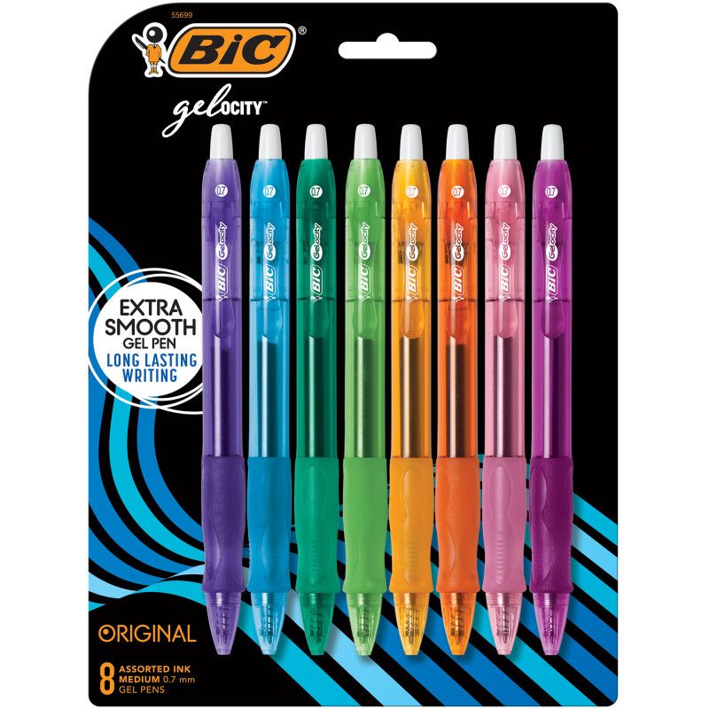Bic Gelocity Original Long Lasting Fashion Gel Pens, Medium Point (0.7mm) Assorted Ink, 8-Count Pack, 1 of 2