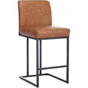 Jojoka Bar Stools,24" Seat High Counter Height Leather Barstools with Back and Metal Frame for Kitchen Island - 1 of 4