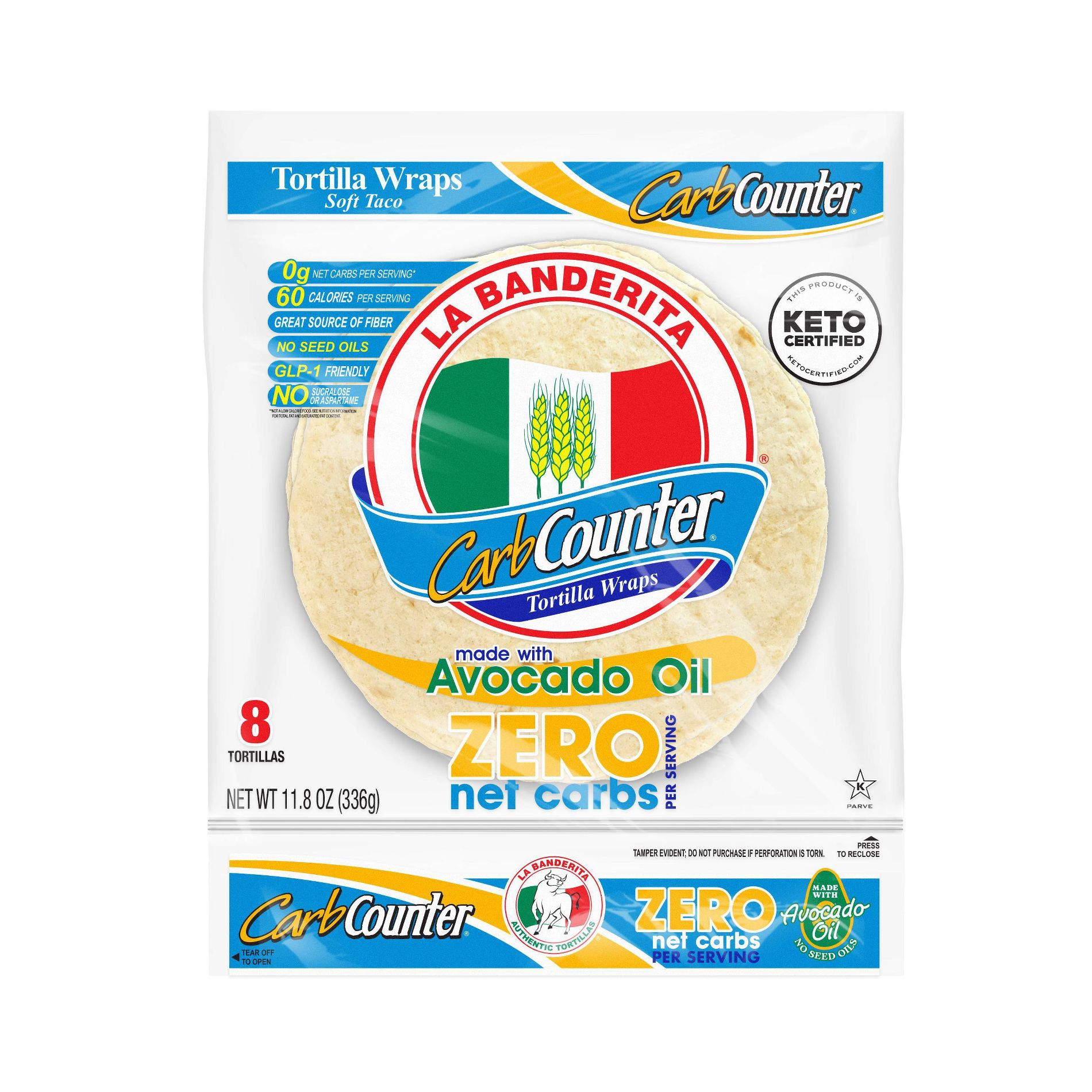 La Banderita Carb Counter Zero Net Carb Soft Taco Tortilla Wraps - 11.8oz: Keto Certified