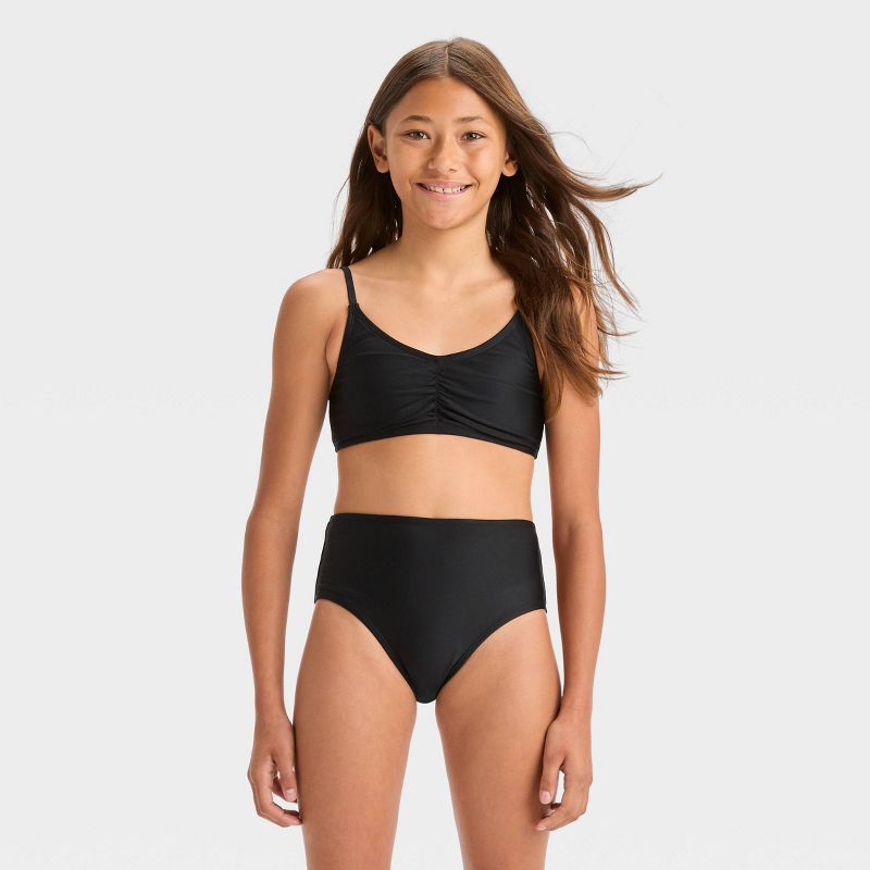 Girls' 'Sun Seeker Ditsy' Solid Bikini Swim Top - art class™ Black, 4 of 5