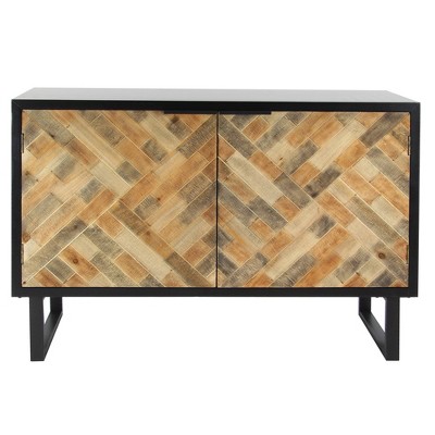 Olivia & May Rectangular Contemporary Mosaic Wood Cabinet Black: Bohemian Style, Iron Frame, No Assembly Required